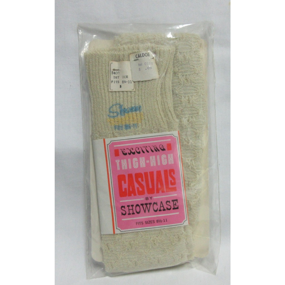 VTG Ivory Knit Thigh High Socks Womens Long Thigh High School Girl 8.5-11" NOS